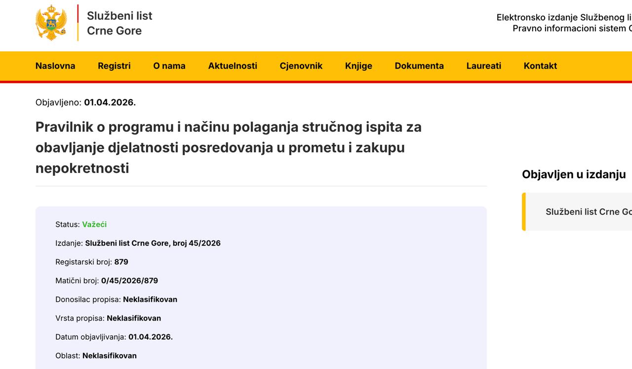Черногория вводит обязательную аттестацию для риелторов С...